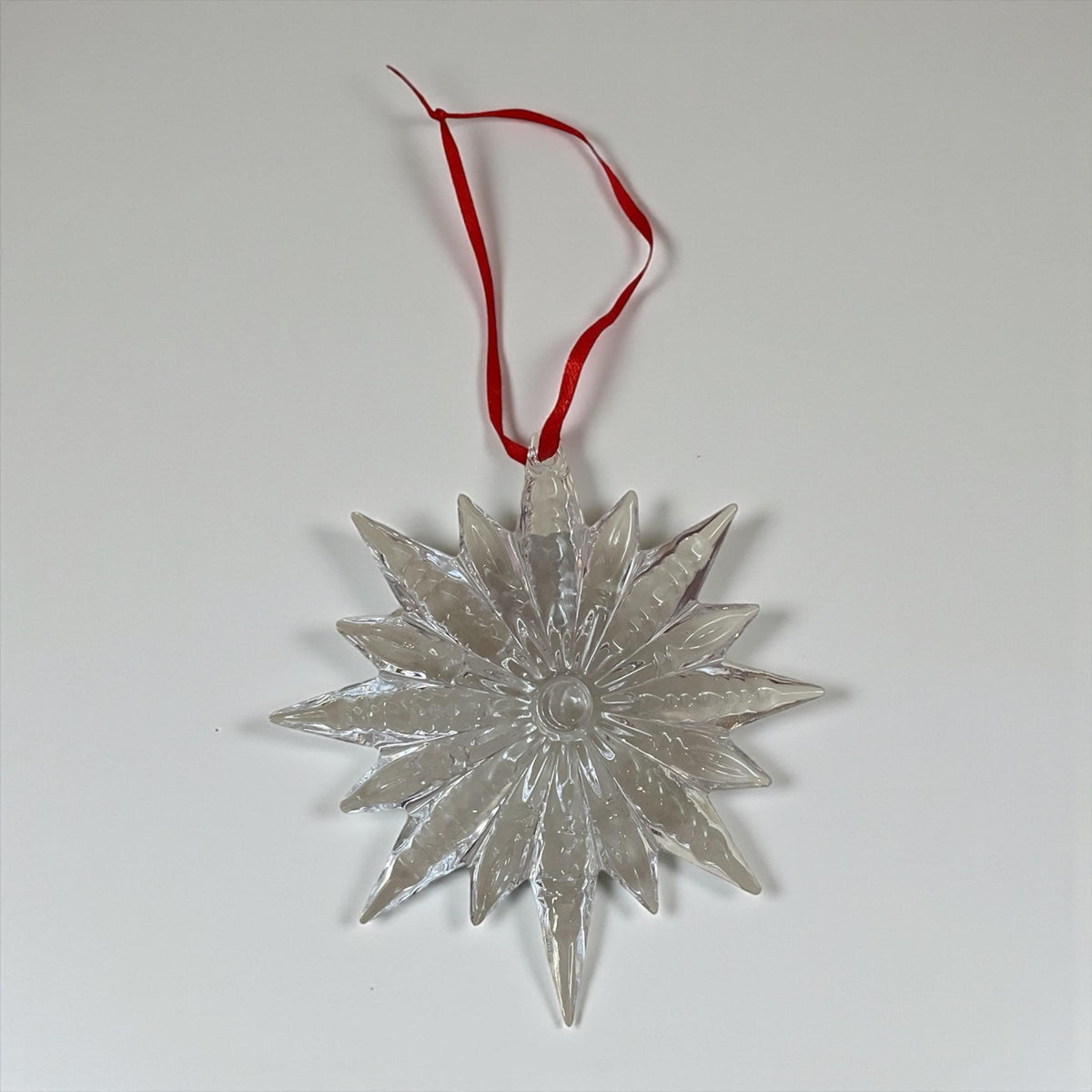 Waterford Crystal Snowstar Starburst Christmas Tree Ornament – Clear Cut Crystal Snowflake with Red Ribbon – Waterford Christmas Decor