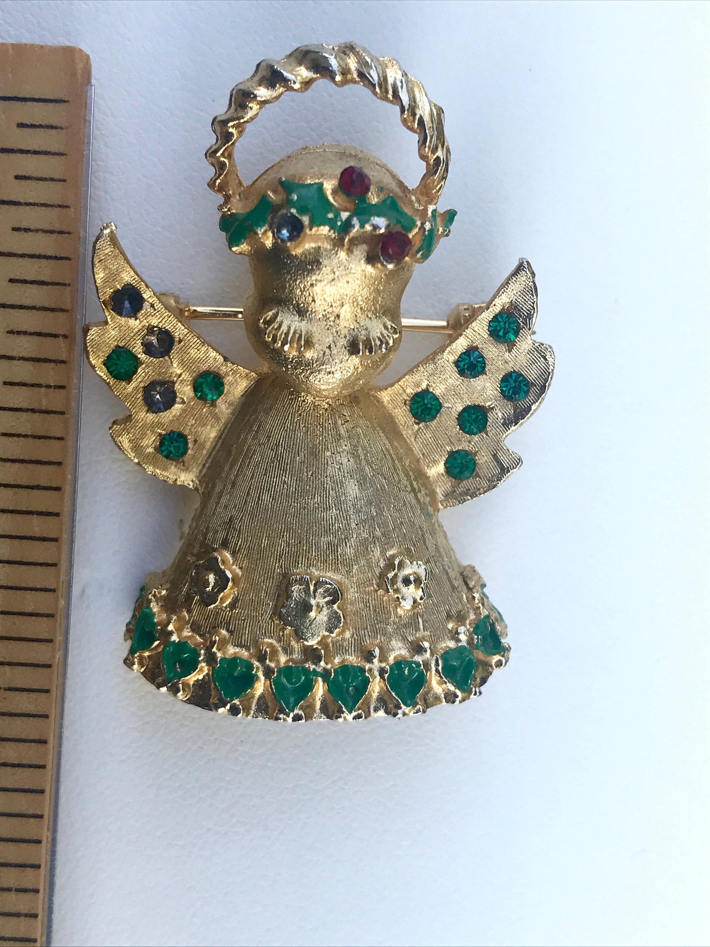 Vintage angel pin - goldtone with rhinestones - just a bit of a fixer upper