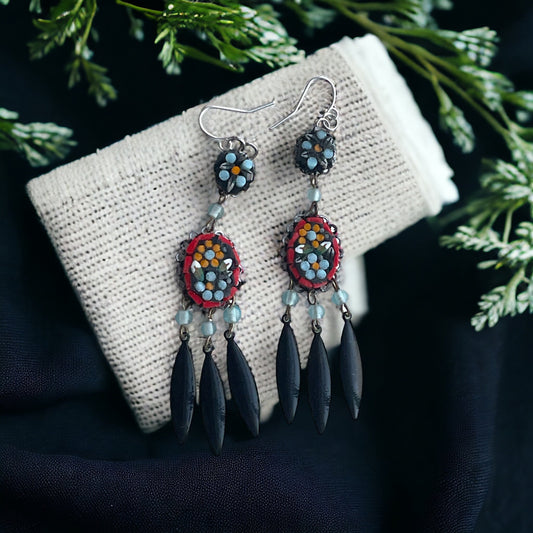 My own handmade Italian style hand cut micro mosaic millefiori glass dangle earrings