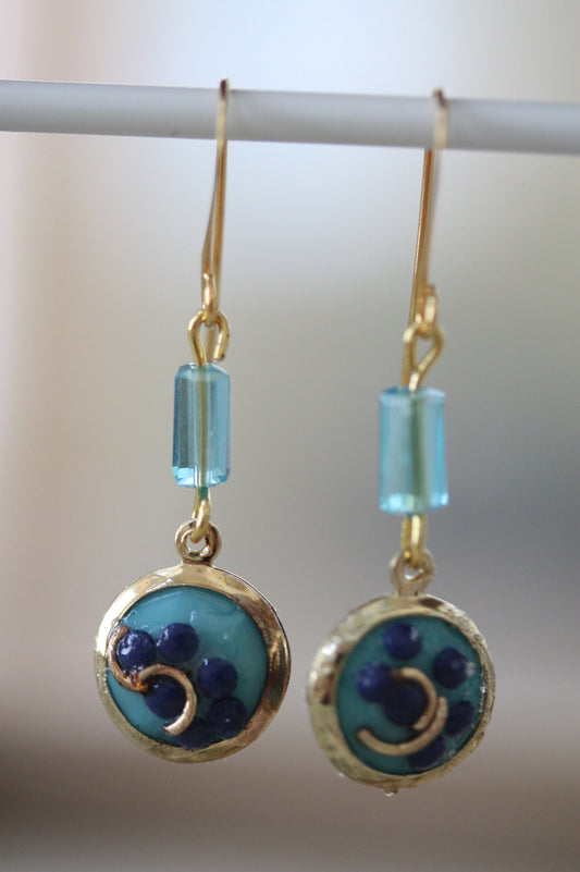 Sweet handmade blue dotted blue floral dangle earrings