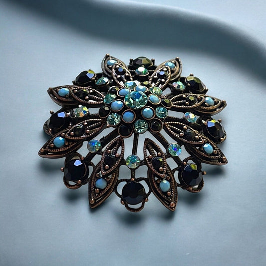 Stunning blue rhinestone vintage pin - 2 1/4"