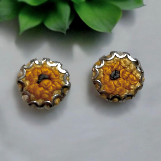 Unique stud earrings made of upcycled vintage embroidery