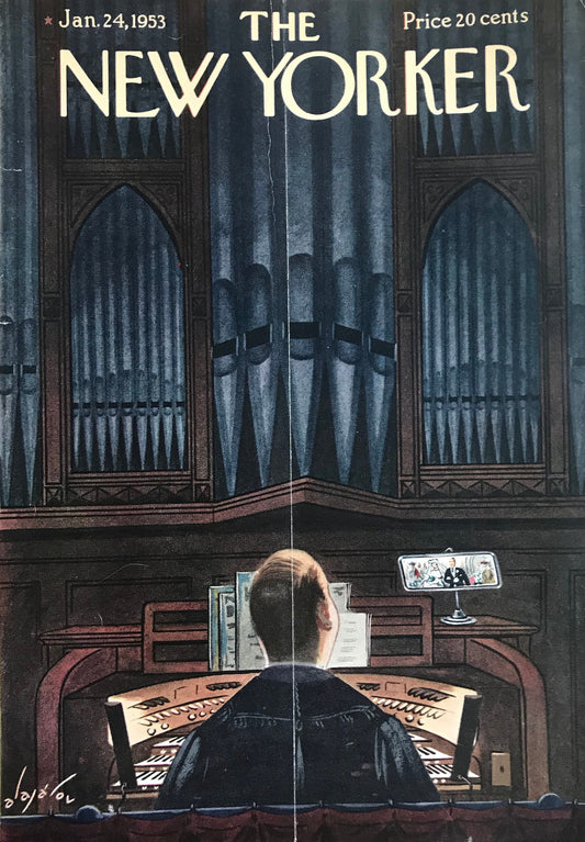 January 24, 1953 - The NEW YORKER Magazine original cover by Constantin Alajálov - church organ player - Please read description