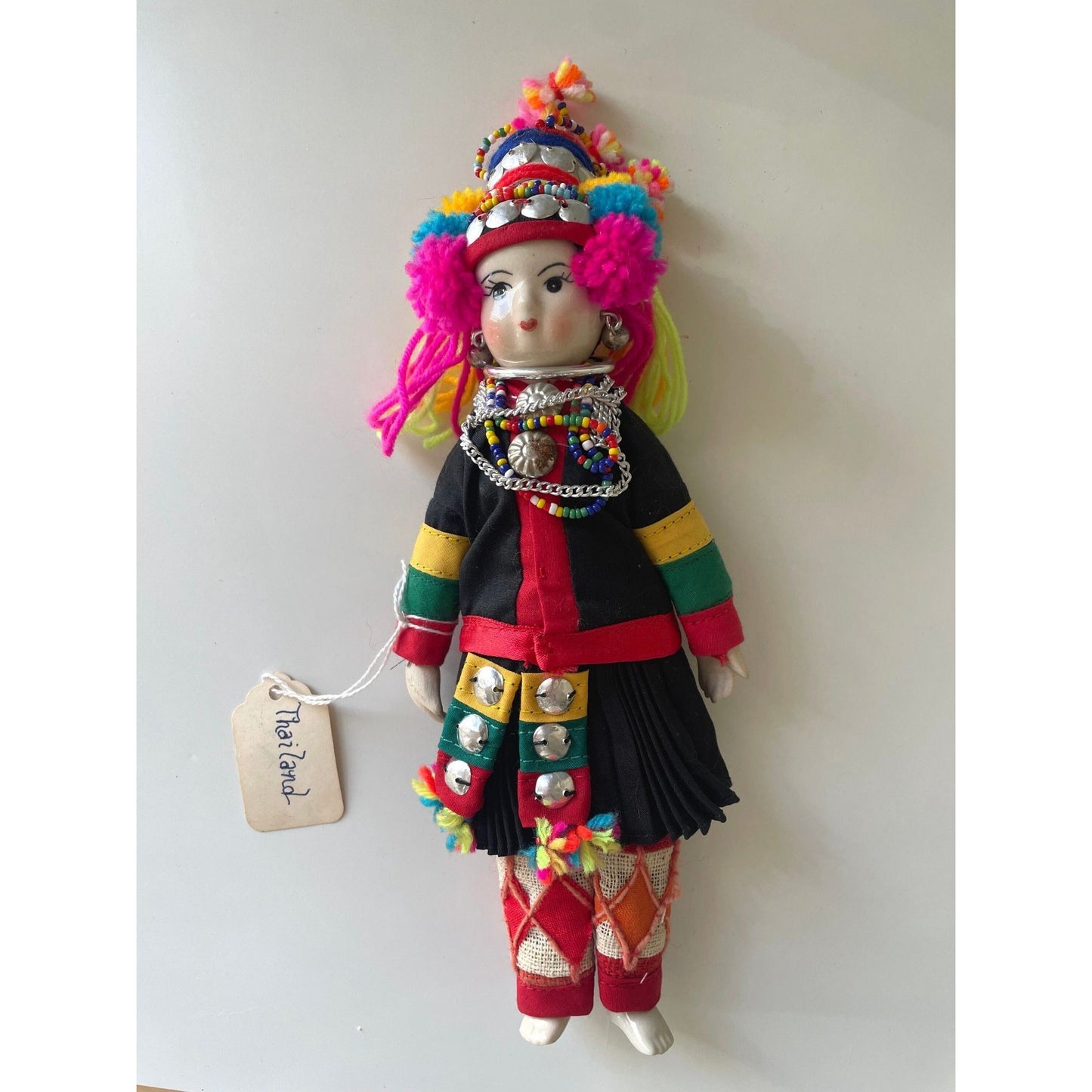 Stunning vintage Thai Hmong porcelain doll in traditional clothing - collectible doll figurine - made in Thailand