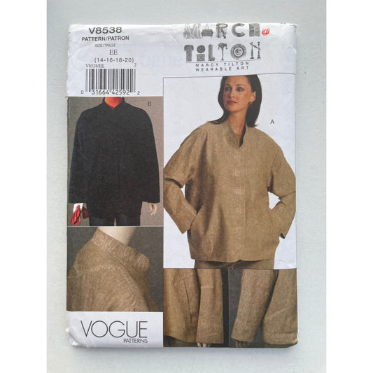 UNCUT Sewing Pattern - Marcy Tilton Misses' Loose-Fitting Jacket - Plus Size - Vogue 8538 Sizes 14 - 20 EE, Women's Sewing Pattern