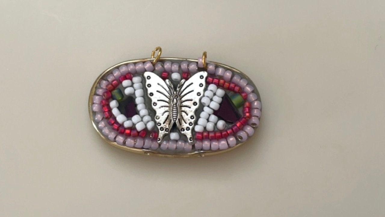 Assemblage art mosaic butterfly necklace pendant  - handmade of upcycled and mixed materials