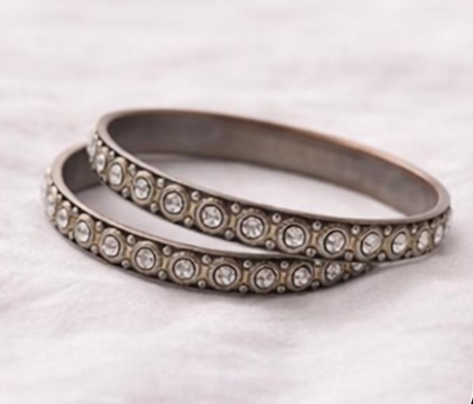 Vintage Rhinestone Bangle Bracelets Set of 2, Antique Silver Tone Crystal Bangles, Stackable Vintage Bracelets, Classic Sparkle Jewelry