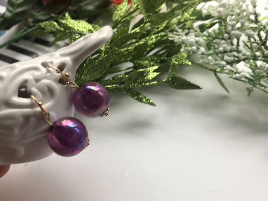 Handmade earrings with upcycled vintage purple glass ball dangles