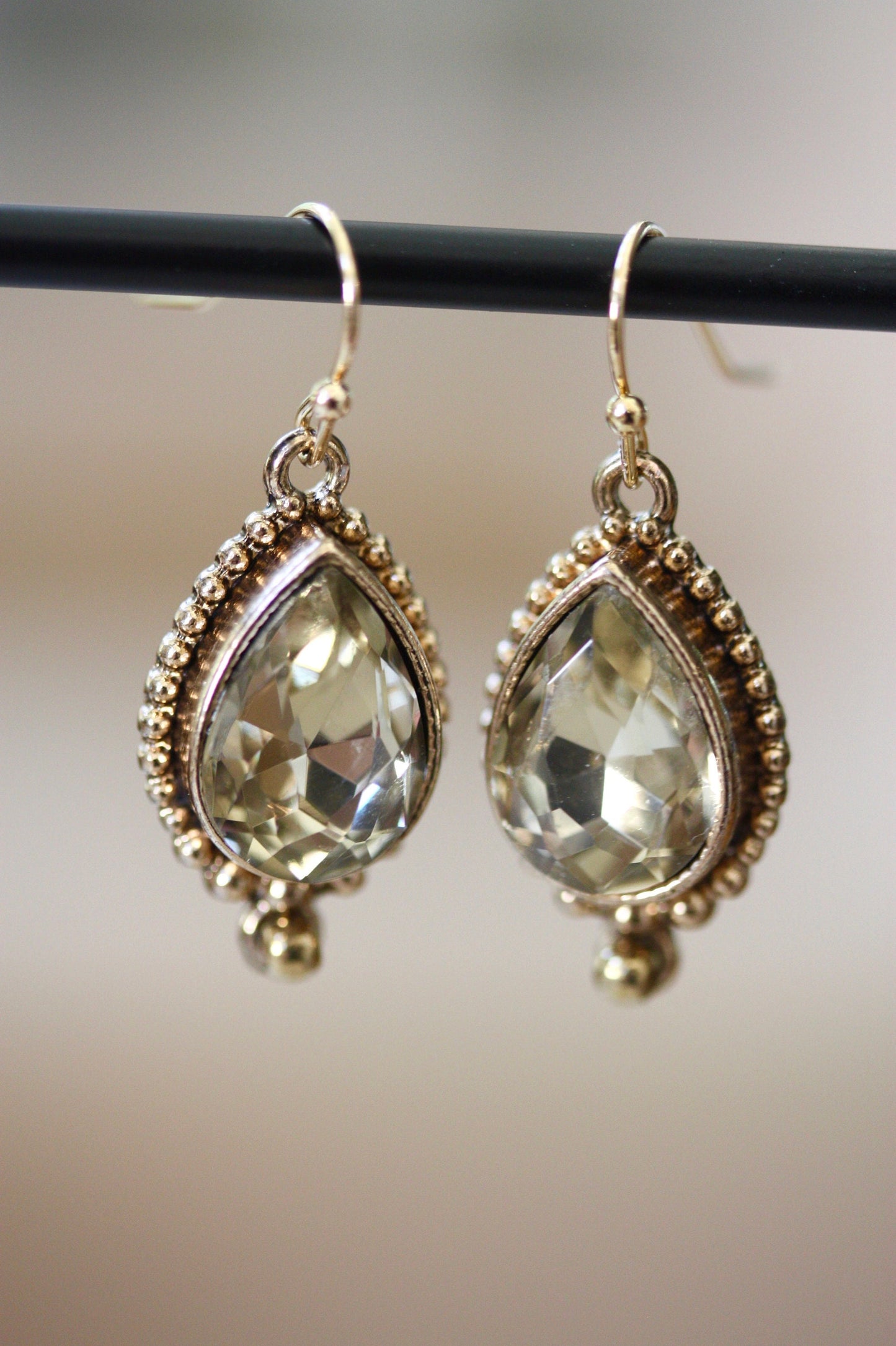 Stunning light goldtone faceted upcycled crystal  earrings - wedding jewelry, dressy earrings