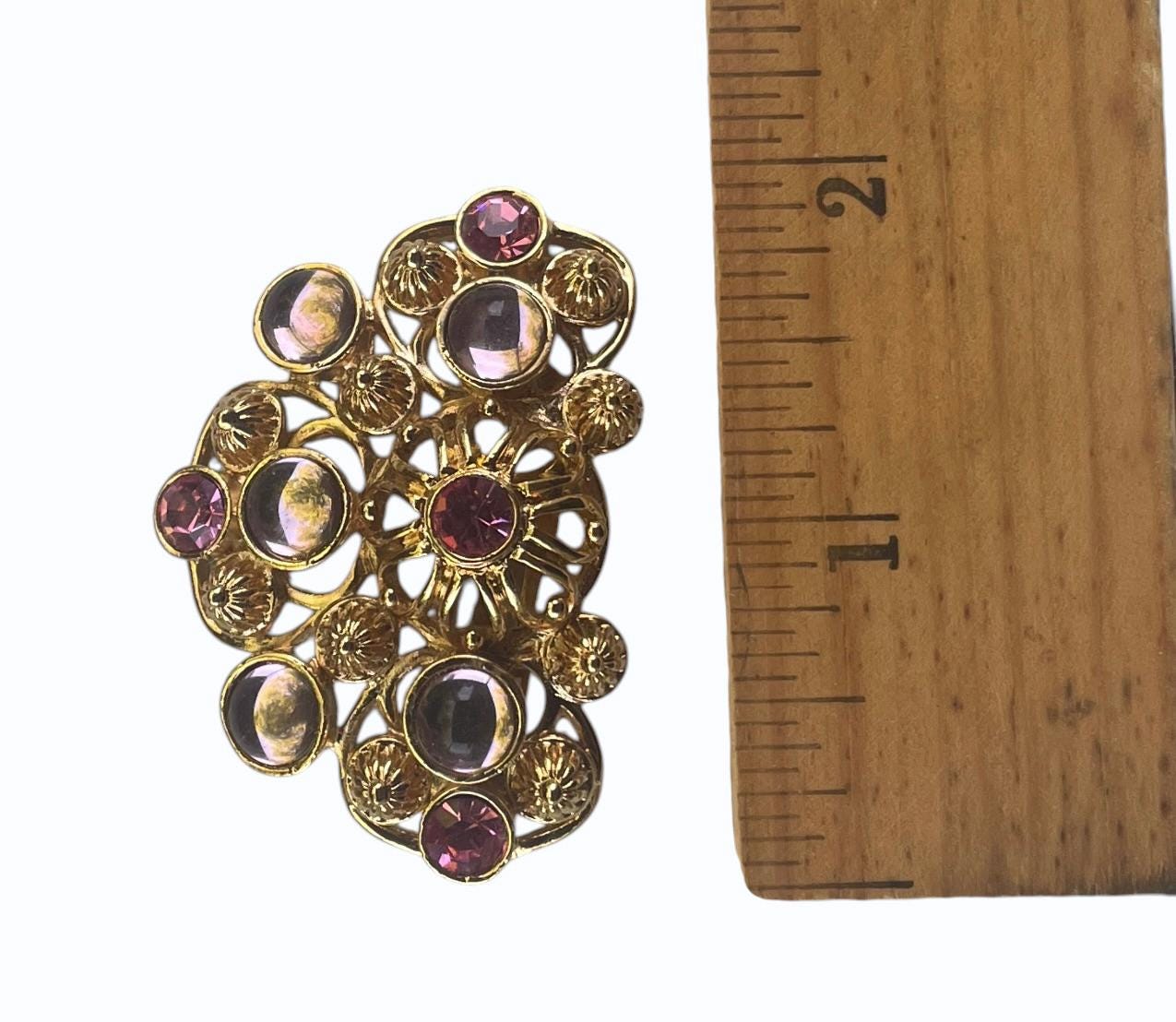1992 Signed Barrera for Avon Marbella Necklace & Clip-On Earrings Set | Gold Tone Pink and Lavender Cabochon Designer Jewelry
