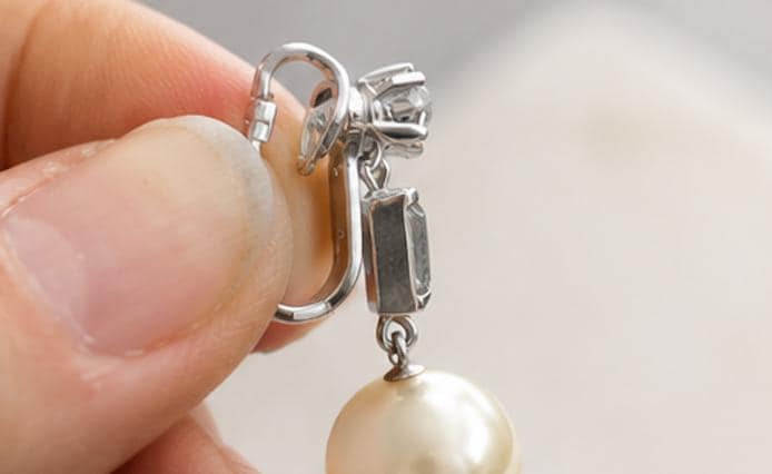 Vintage Signed Trifari Faux Pearl & Rhinestone Clip Earrings | Classic Mid Century Bridal Jewelry | Elegant Wedding Earrings Clip on