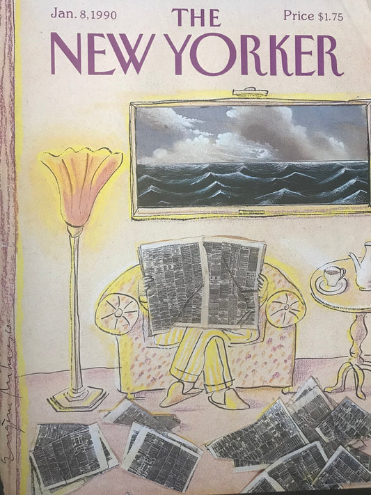 January 8, 1990 - The NEW YORKER Magazine original cover - reading the newspaper