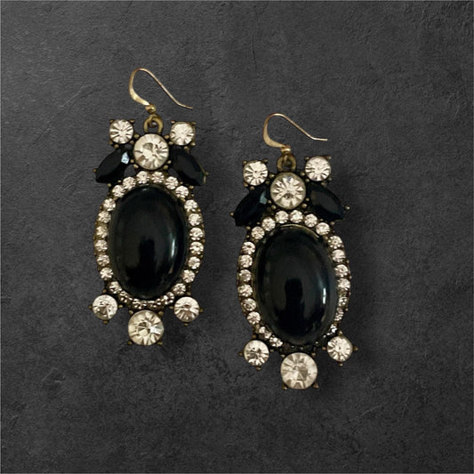 Vintage Earrings: Sparkling Rhinestones and Black Stones - Elegant Style