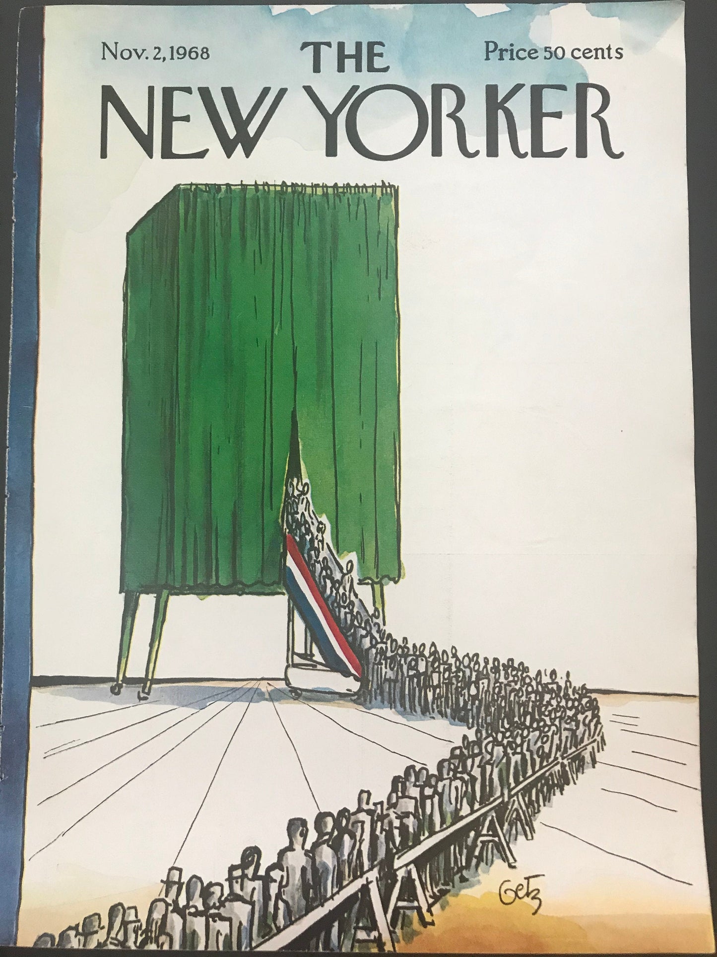 November 2, 1968 - The NEW YORKER Magazine original cover -  lining up to vote in election - artist: Arthur Getz