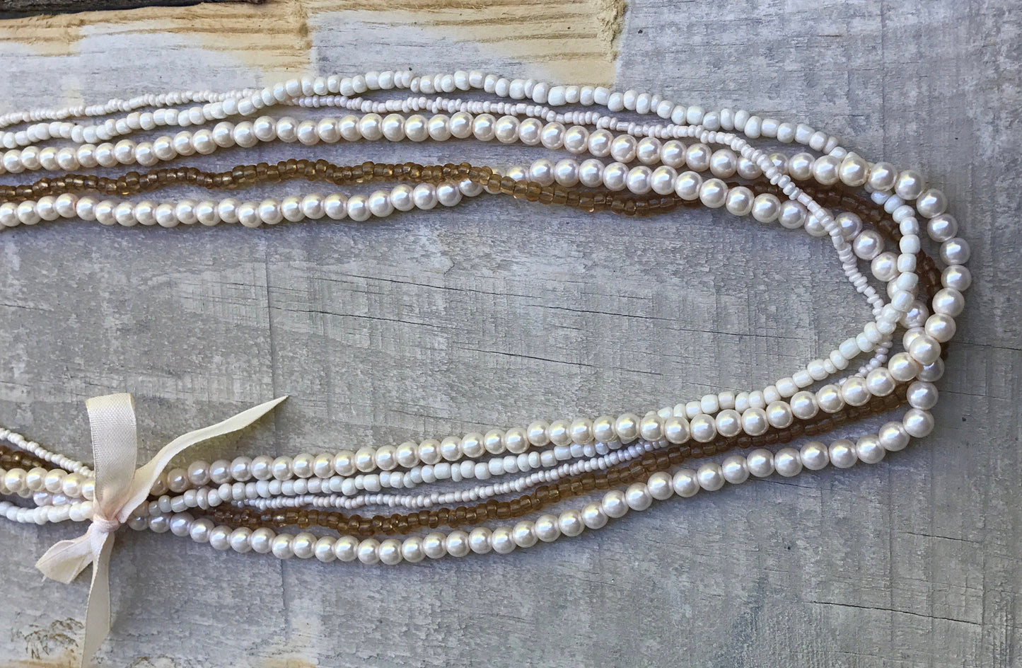 Stunning vintage multi strand necklace - faux pearl and glass