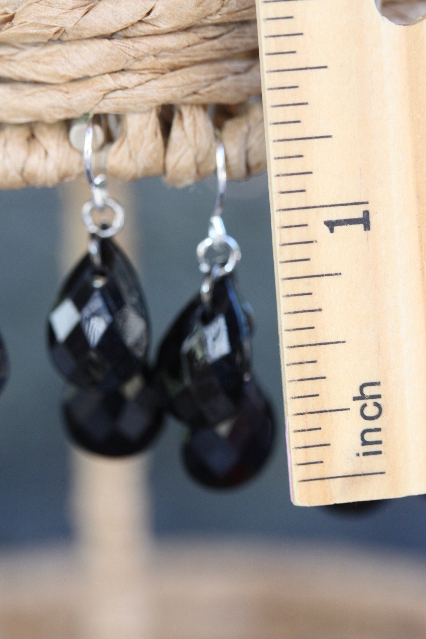 Black faceted teardrop dangle earrings - your choice: one drop, two drops or three drops