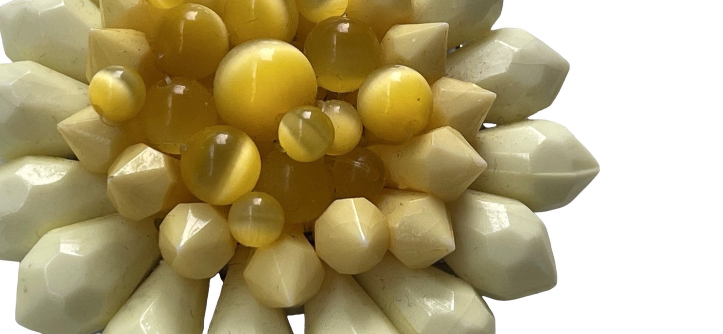 Unique large 2" yellow beaded vintage necklace pendant