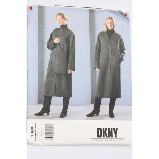 Uncut Sewing Pattern - DKNY Coat and Cross Body Bag Pattern Uncut/FF Vogue Sewing Pattern 2466 Size XS-S-M Loose Fit/ Classic Coat