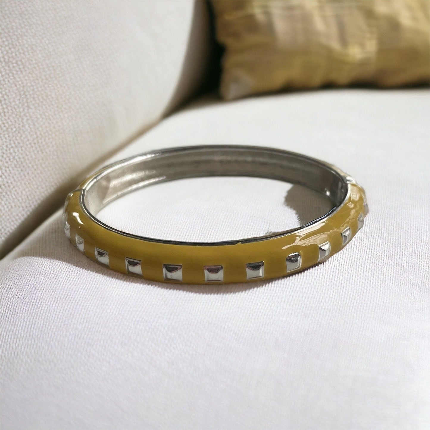 Yellow enamel vintage clamper bracelet