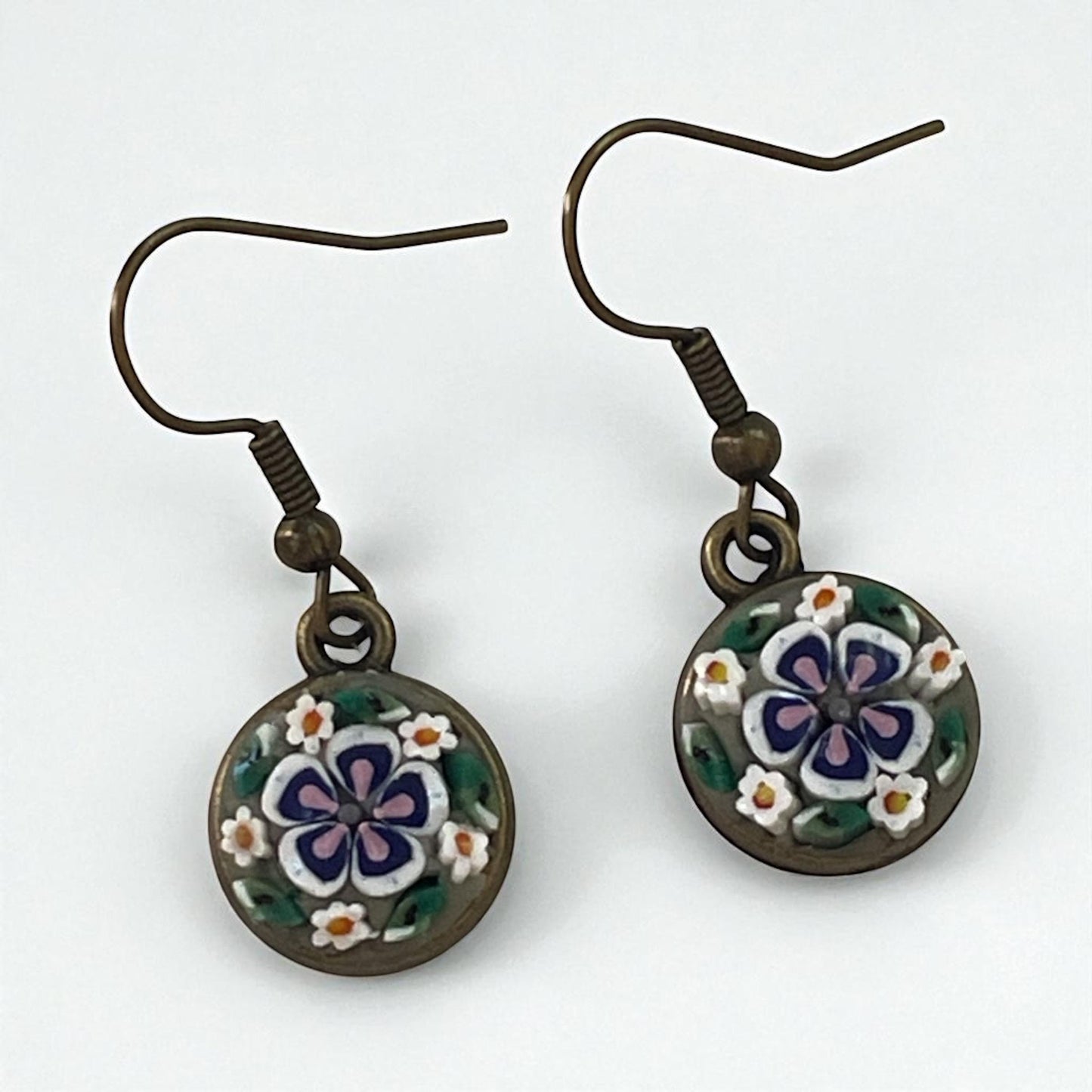 Small 12 mm Handmade Micro Mosaic dangle earrings – modern, handmade Jewelry with Hand-Cut Italian glass Murrini