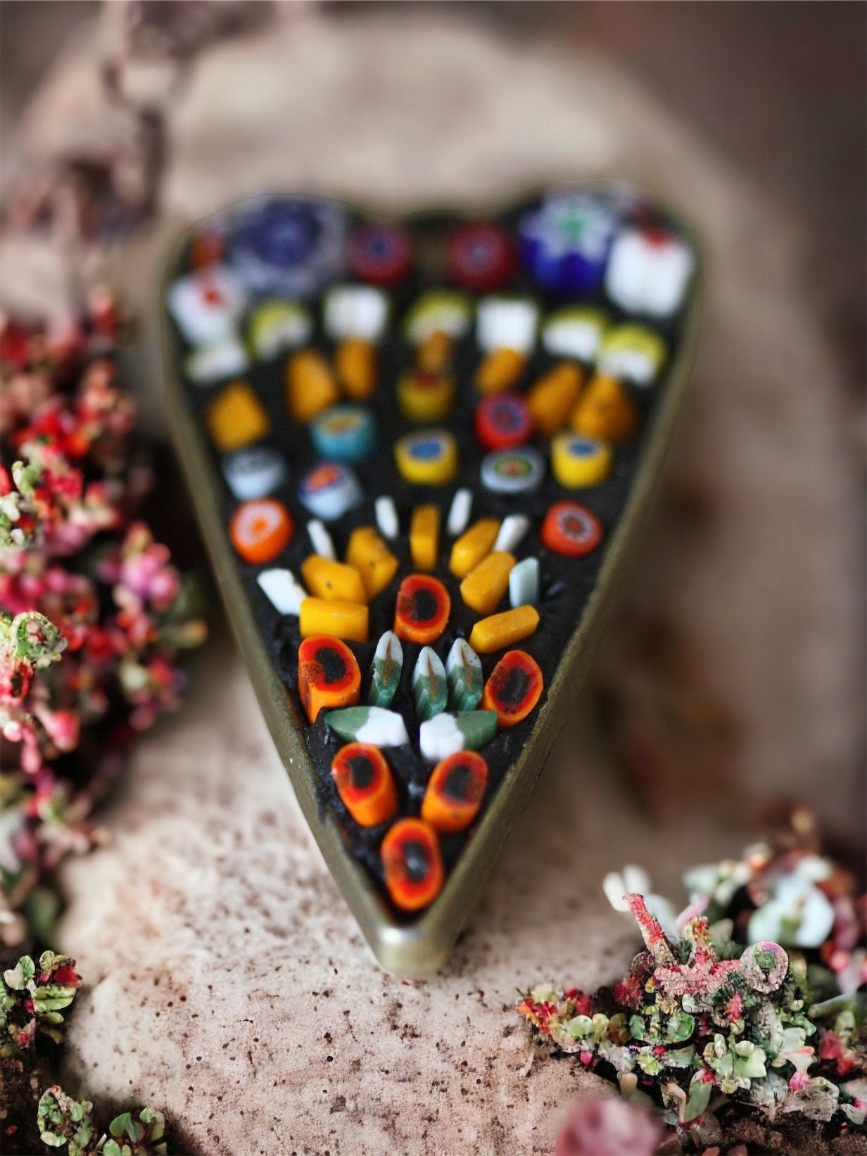 My handmade mosaic heart necklace - mosaic made with tiny millefiori glass