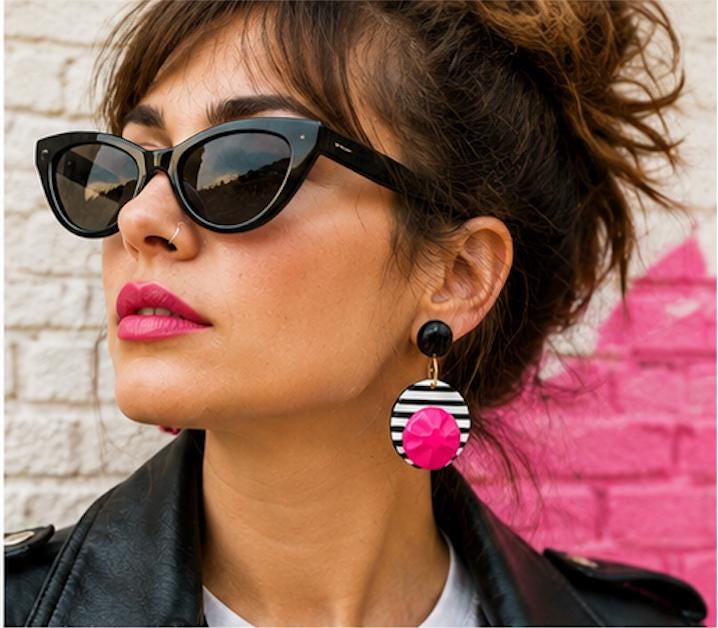 Vintage 1980s Black White Pink Statement Earrings | Bold Geometric Dangle Earrings | Memphis Style Retro Jewelry | Pierced Earrings