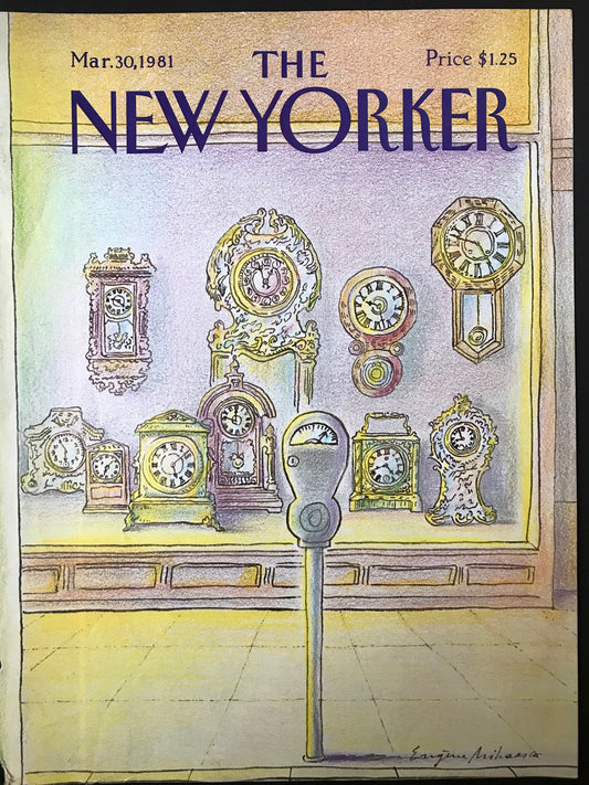 NEW YORKER Magazine cover - March 30, 1981 - parking meter, clocks, time, time keepers