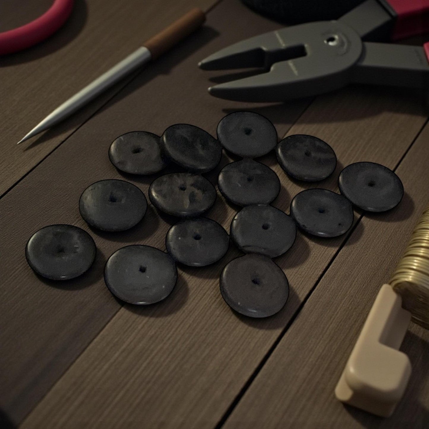 Vintage Dark Wood Heishi-Style Beads – Flat Round Rustic Spacer Beads for Jewelry Making