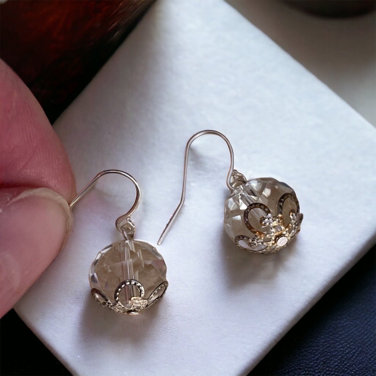 Clear crystal faceted drop dangle earrings - approx. 1"