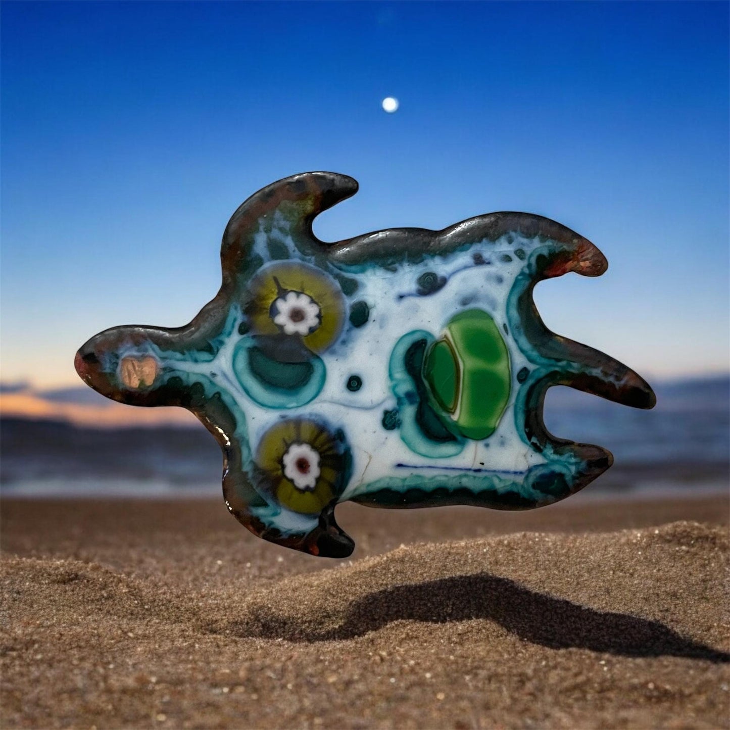 Unique vintage copper enamel turtle pin