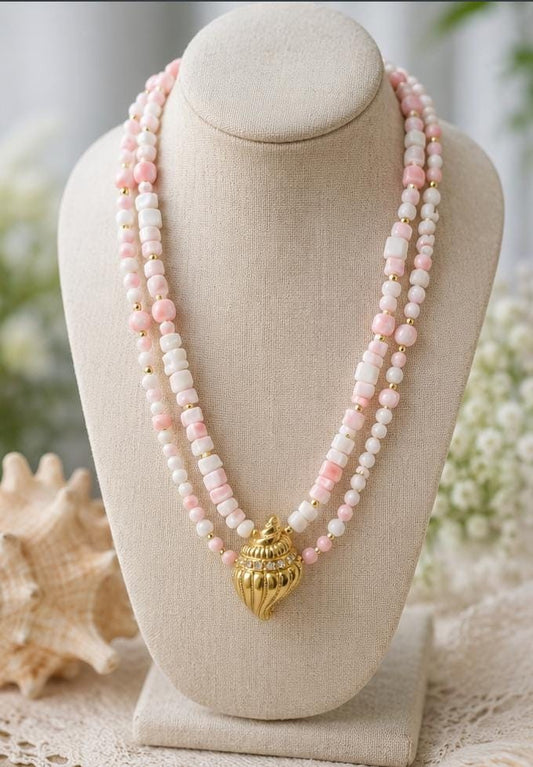 Lucite Shell Necklace Vintage KJL Avon 36 Inch Pink White Gold Tone
