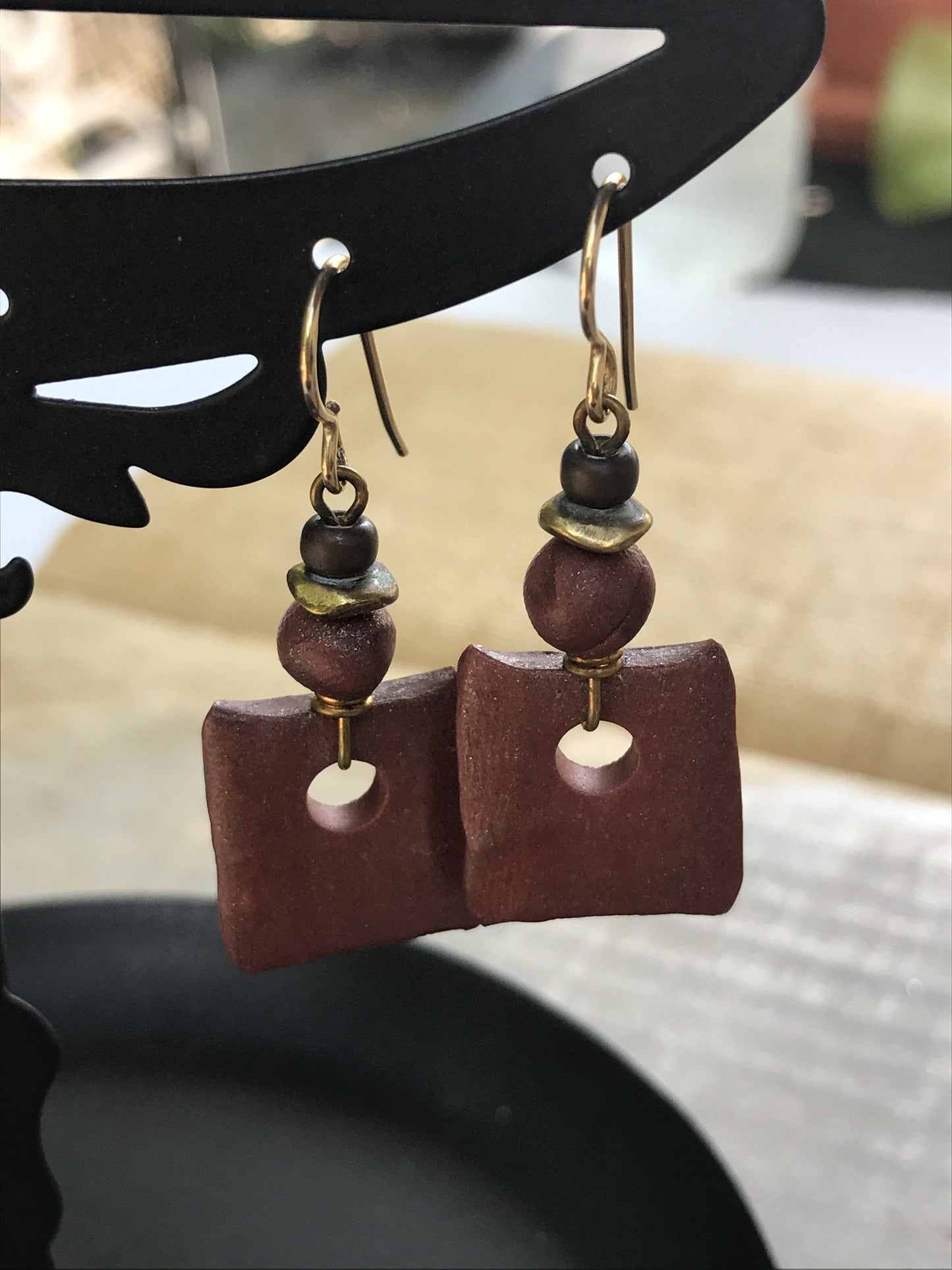 Stunning pottery clay & metal vintage earrings