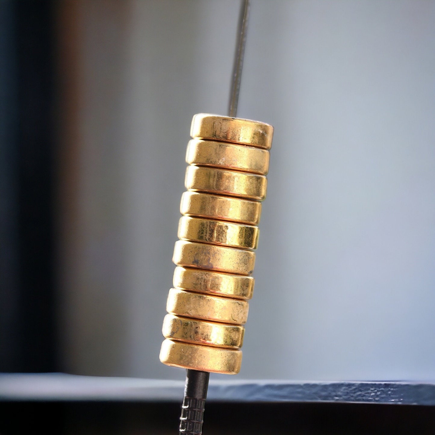 5 Round flat goldtone vintage spacer beads - approx. 10 mm x 3 mm