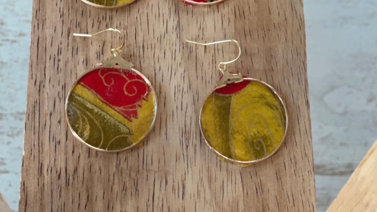 Your choice of handmade paper and metal lightweight dangle earrings