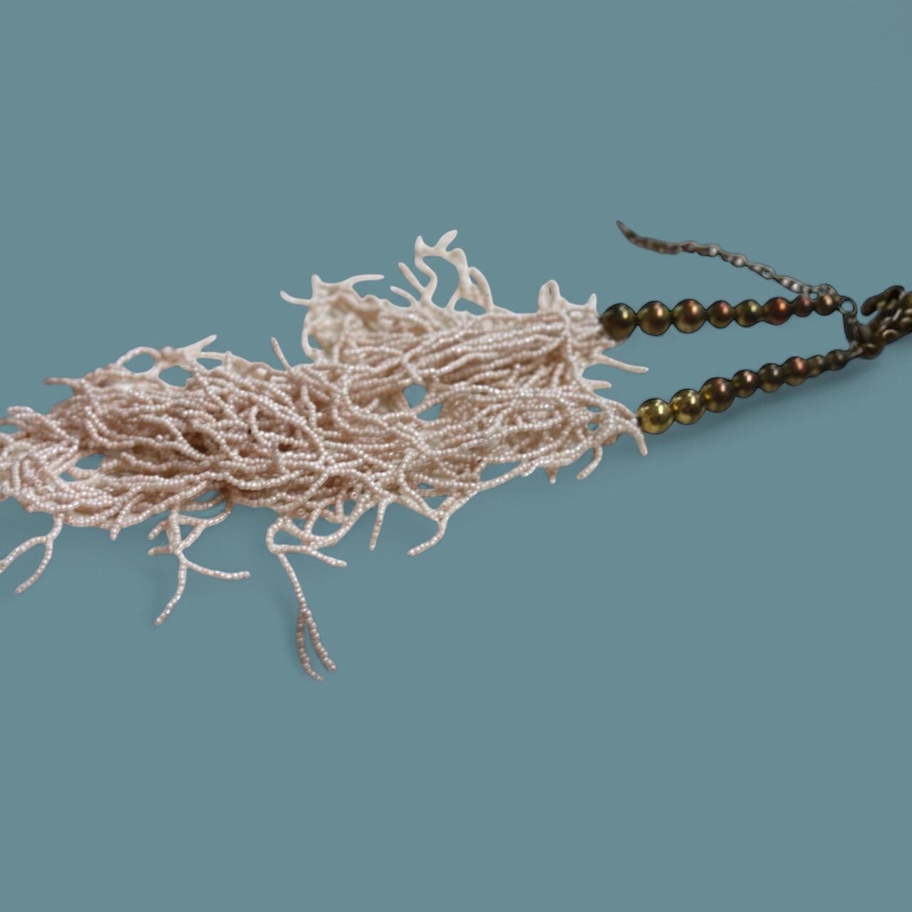 Stunning Cream Color Beaded Fringe Statement Necklace with hundreds of tiny glass seed beads