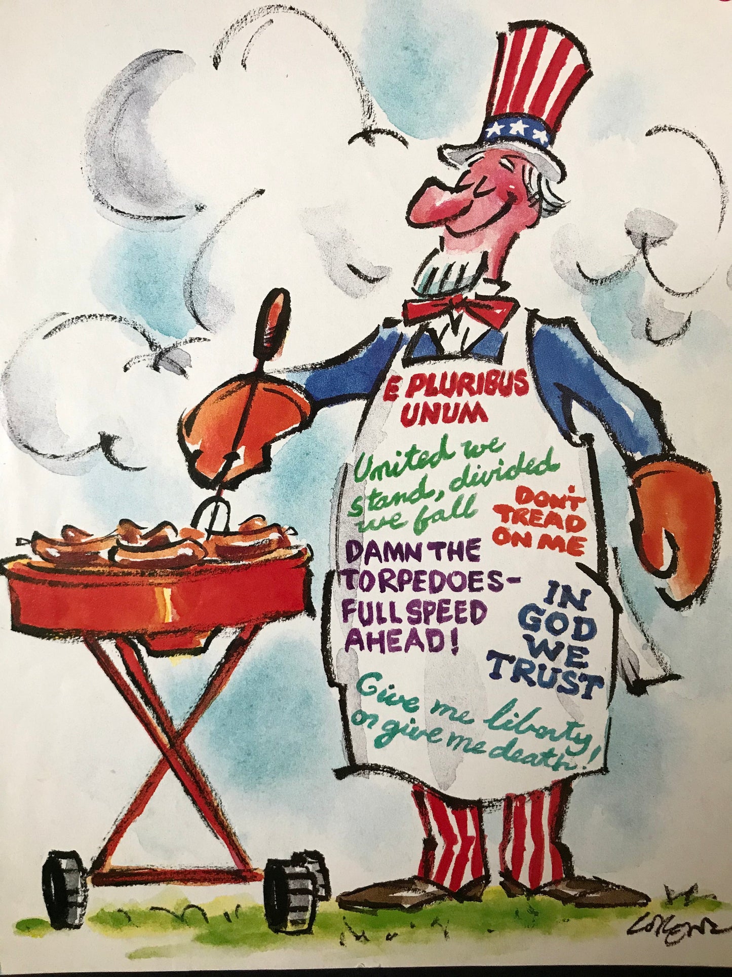 NEW YORKER Magazine cover - July 4, 1988 - Independence day, barbeque, Uncle Sam