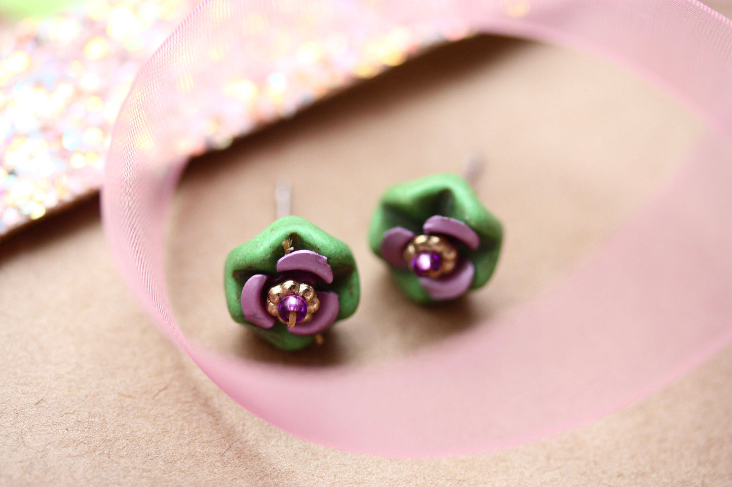 Mixed media little flower stud earrings
