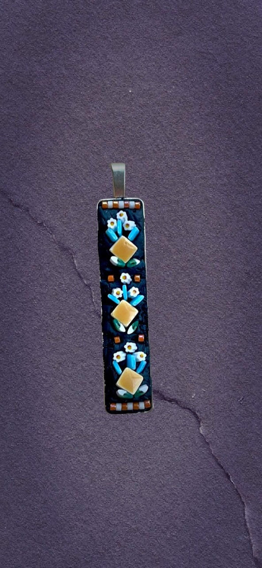 Handmade mixed material mosaic necklace - hand cut Italian glass, millefiori, micro ceramic tiles, glass flowers