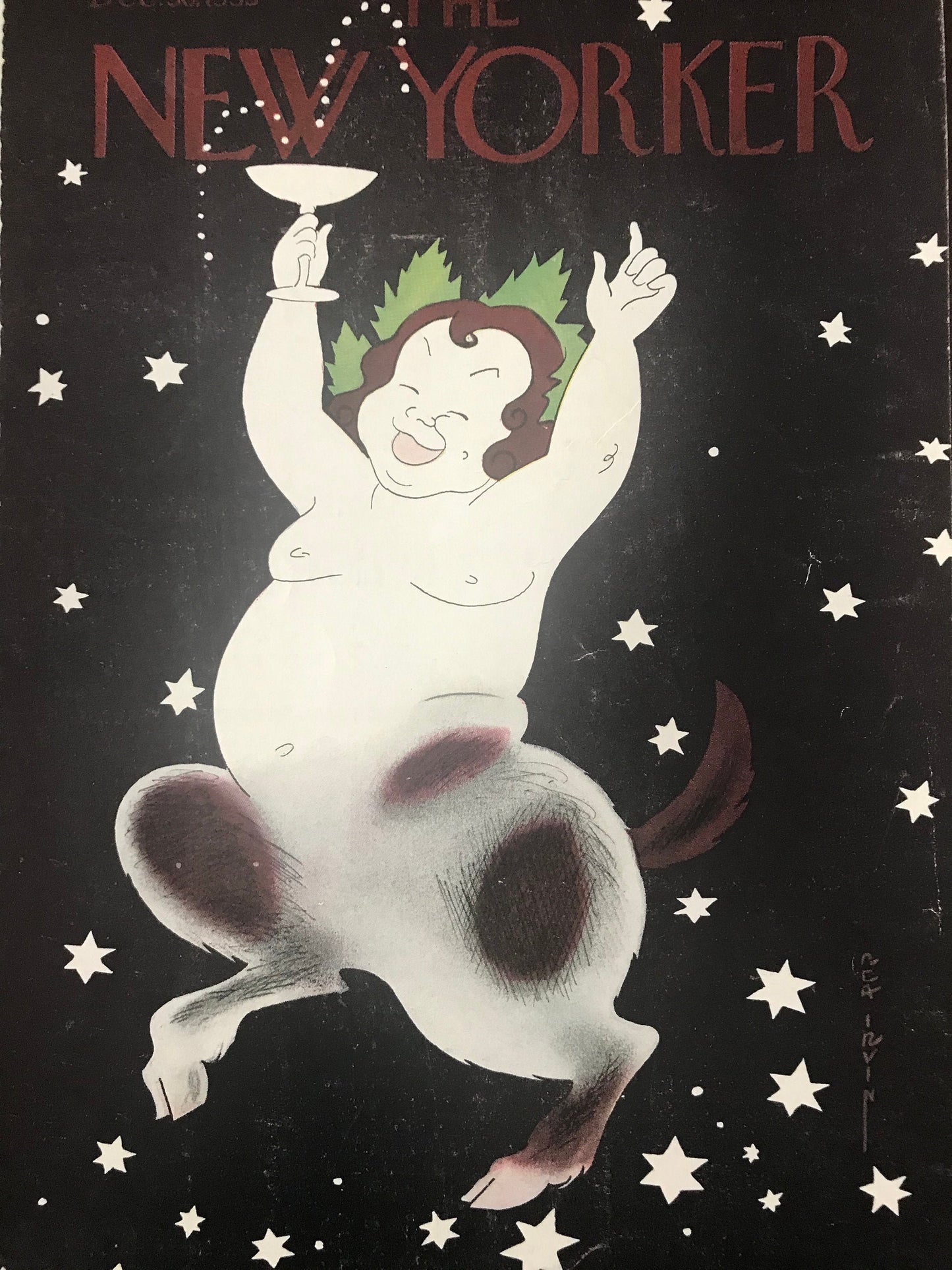 Very Rare - December 30, 1933 by Rea Irvin - The NEW YORKER Magazine original cover - New Years Eve, New Year's Eve Celebration