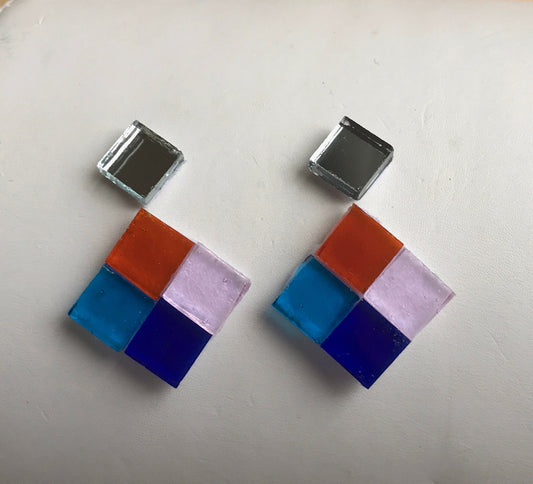 Unique colored mirror and colorful glass earrings