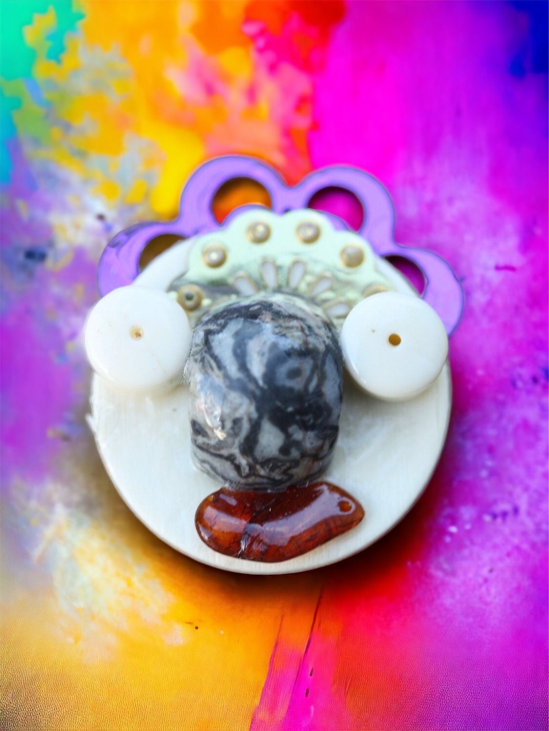 Meet "Mr. Koala" - Assemblage art / mixed media collage - little flying insect magnet, lapel pin or necklace pendant