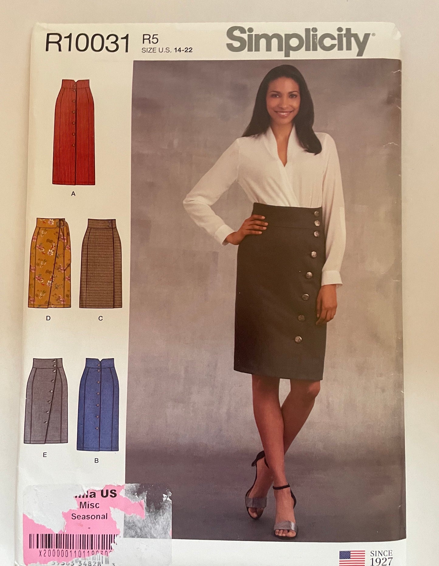UNCUT Sewing Pattern - Simplicity R10031 High Waisted Button Front or Wrap Skirt R5 Sz 14-22