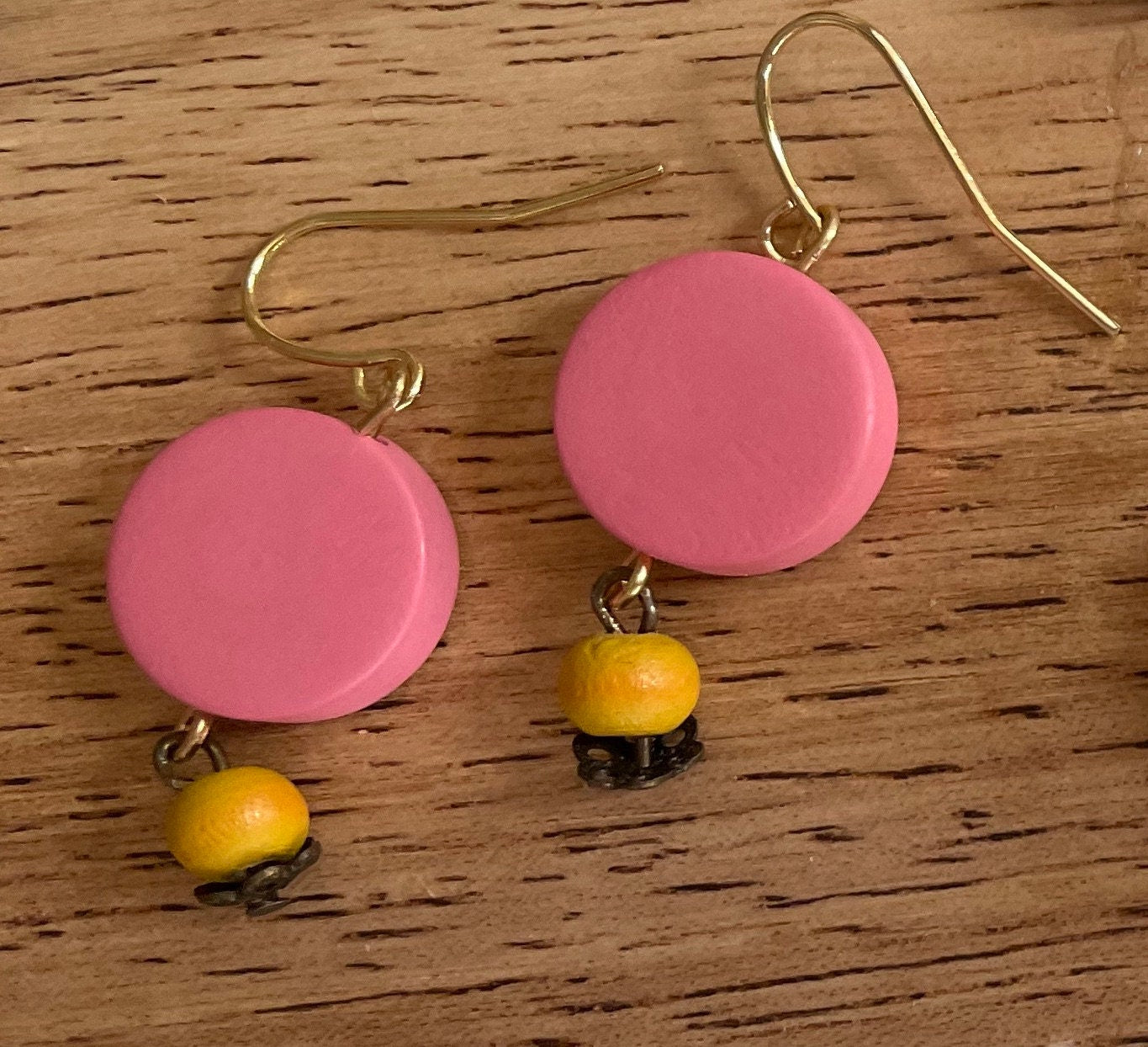 Colorful round wooden fun dangle earrings - your choice of color combos