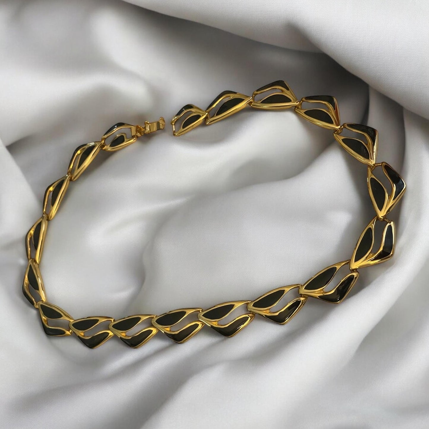 Vintage Runway Couture Black Enamel link necklace