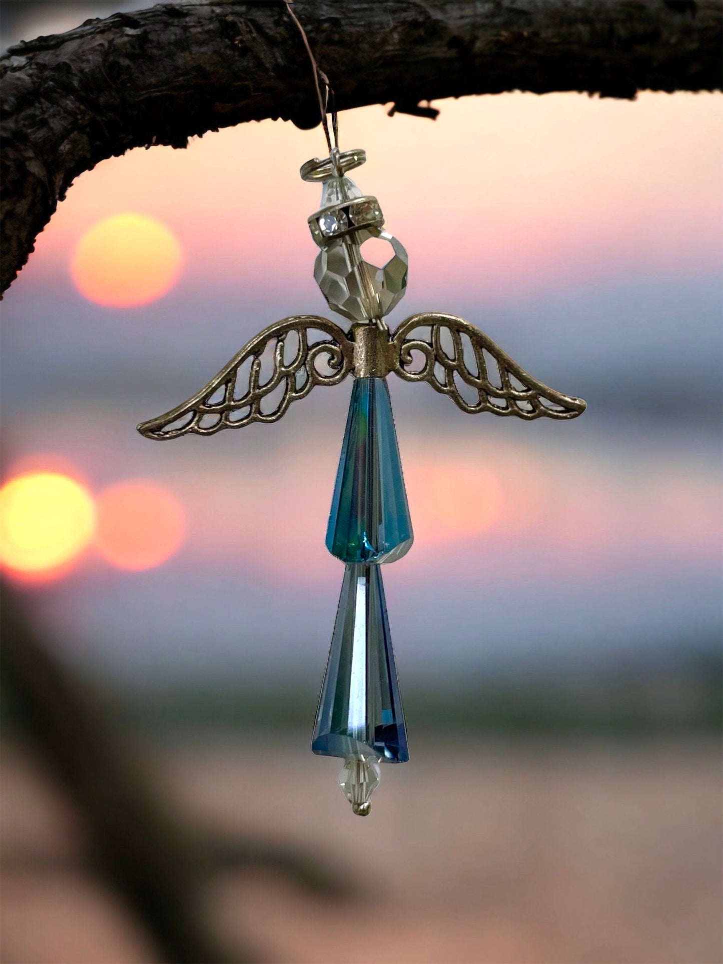 Stunning blue crystal angel necklace pendant