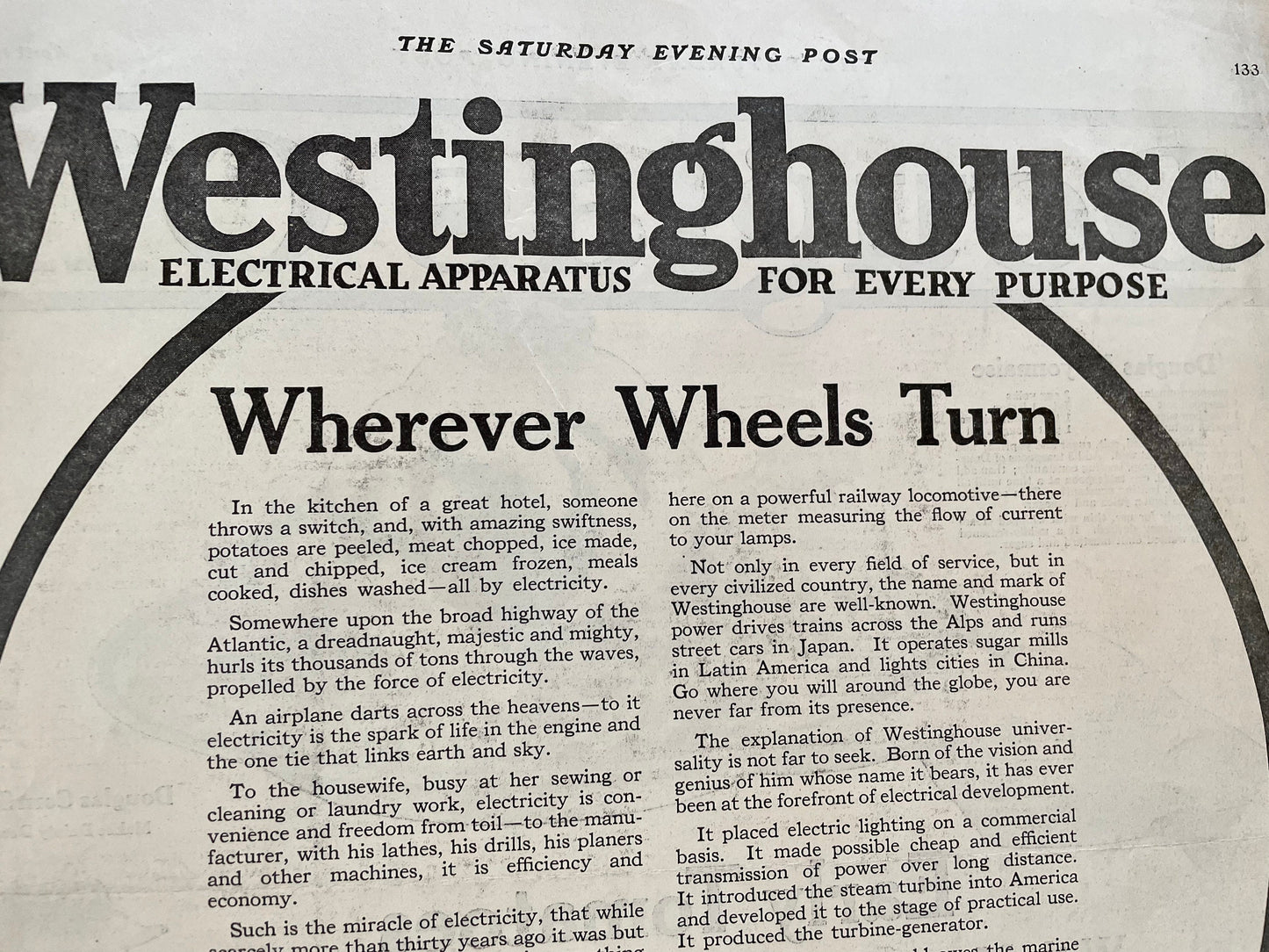 1919 Original Westinghouse ad from a 1919 issue of The Saturday Evening Post