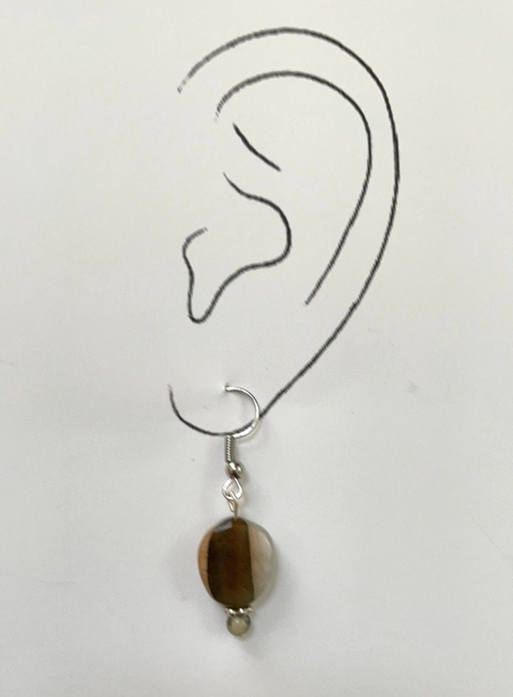 Mixed material dangle earrings - swirled glass, metal, stone, wood - option of sterling silver ear wires
