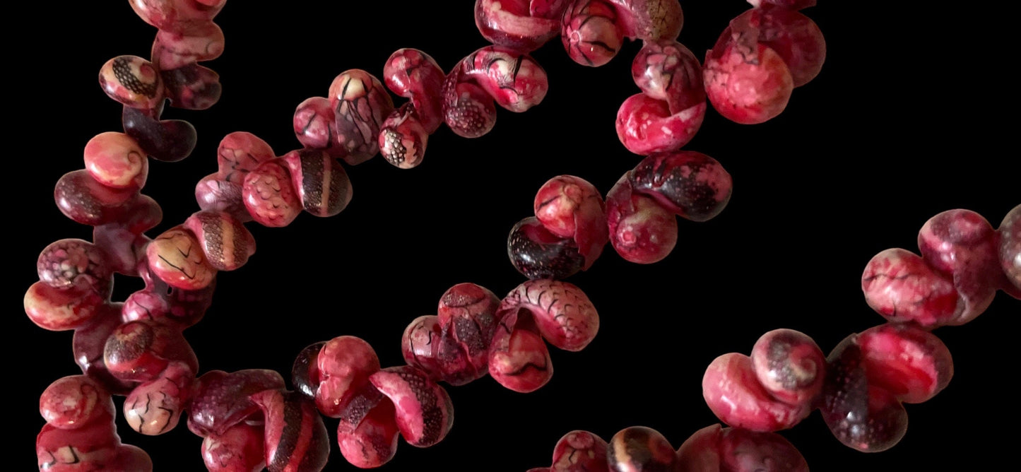 Unique vintage artisan shell necklace - shades of reddish pinks
