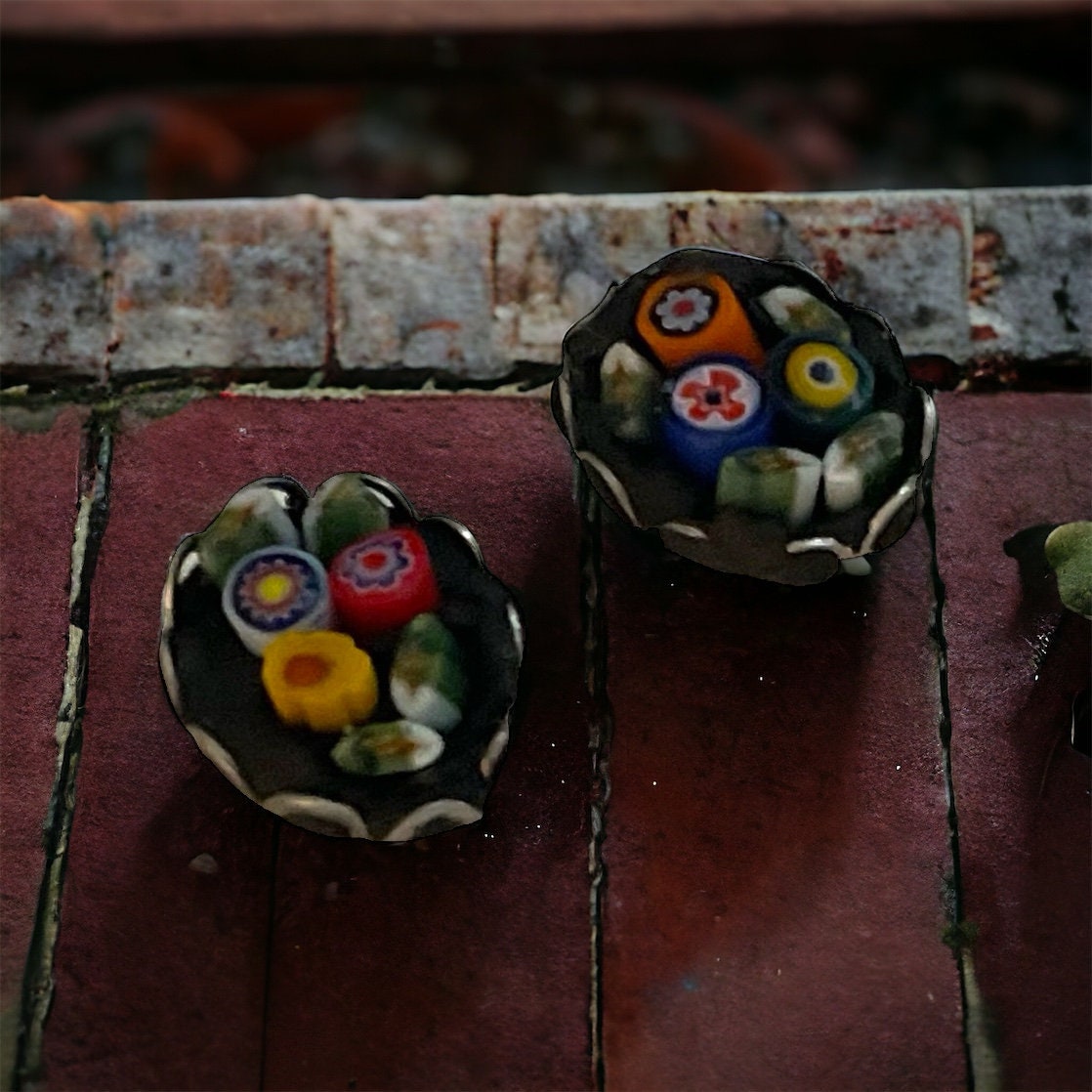 My handmade cut and inlaid glass micro-mosaic stud earrings