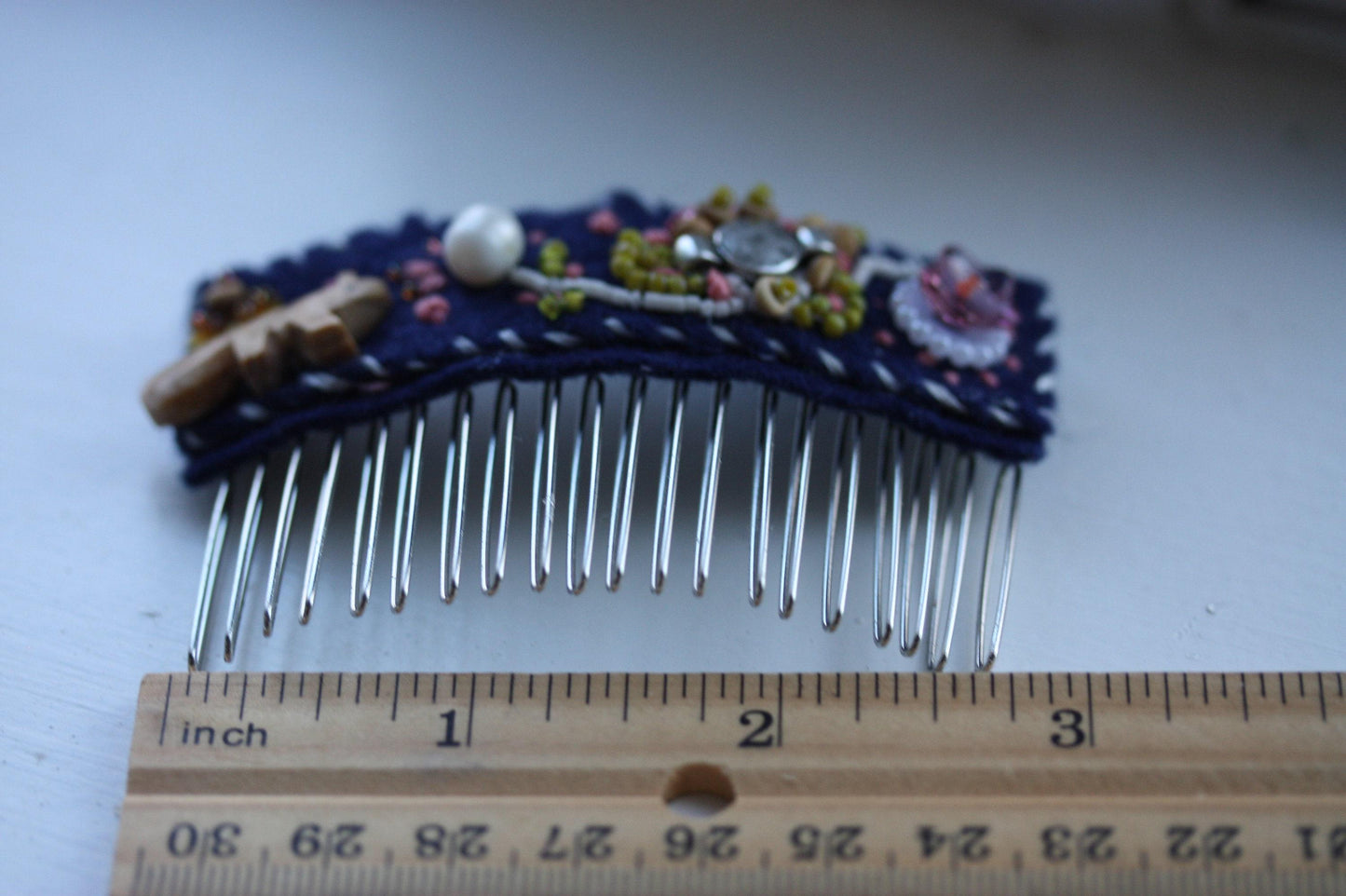 Handmade Beaded Hair Comb | Embroidered Fabric Hair Accessory | One of a Kind Artisan Hair Comb